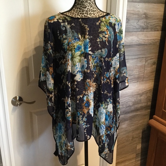 Floral Chiffon Poncho - Picture 1 of 4